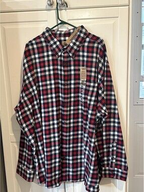 Foundry Men's Red, White, and Blue Plaid Cotton Flannel Shirt Size 4XL